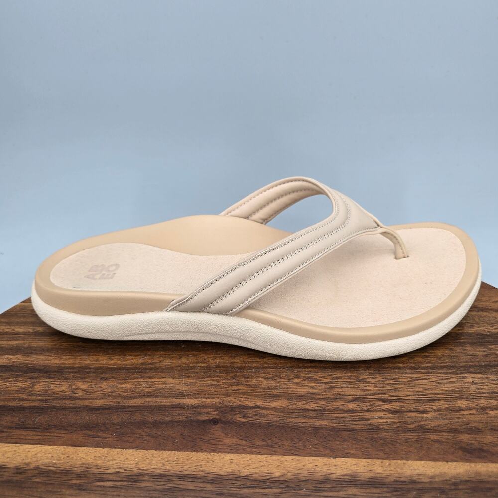 Abeo Sandals Womens 8.5 Beige Leather Laguna Thin Thong Orthotic Comfort Shoes
